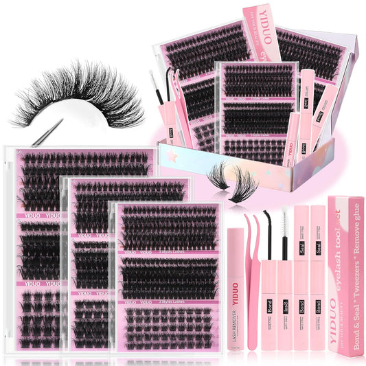 3 Styles Lash Clusters Kit Bulk Packs with 2×Bond&Seal Volume/Manga/Ultra/Dramatic Eyelash Extensions 8-18Mm Lashes Clusters Kit Wispy Individual Fake Eyelashes Kit DIY at Home Easily